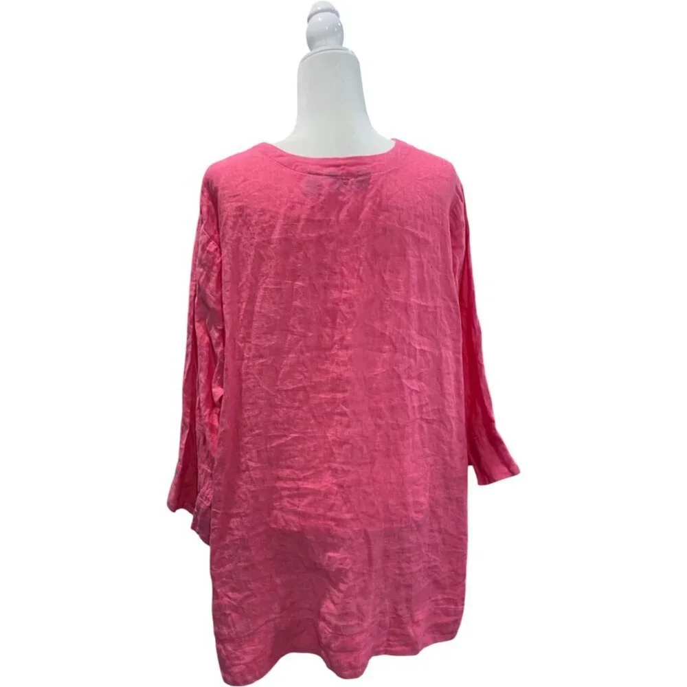 Lands’ End Plus Size 100% Linen Split Neck Tunic, Pink, Size 1X - Picture 2 of 8